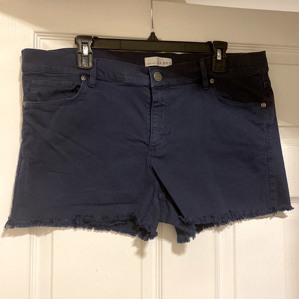 LOFT Navy Shorts with Fringe Edge